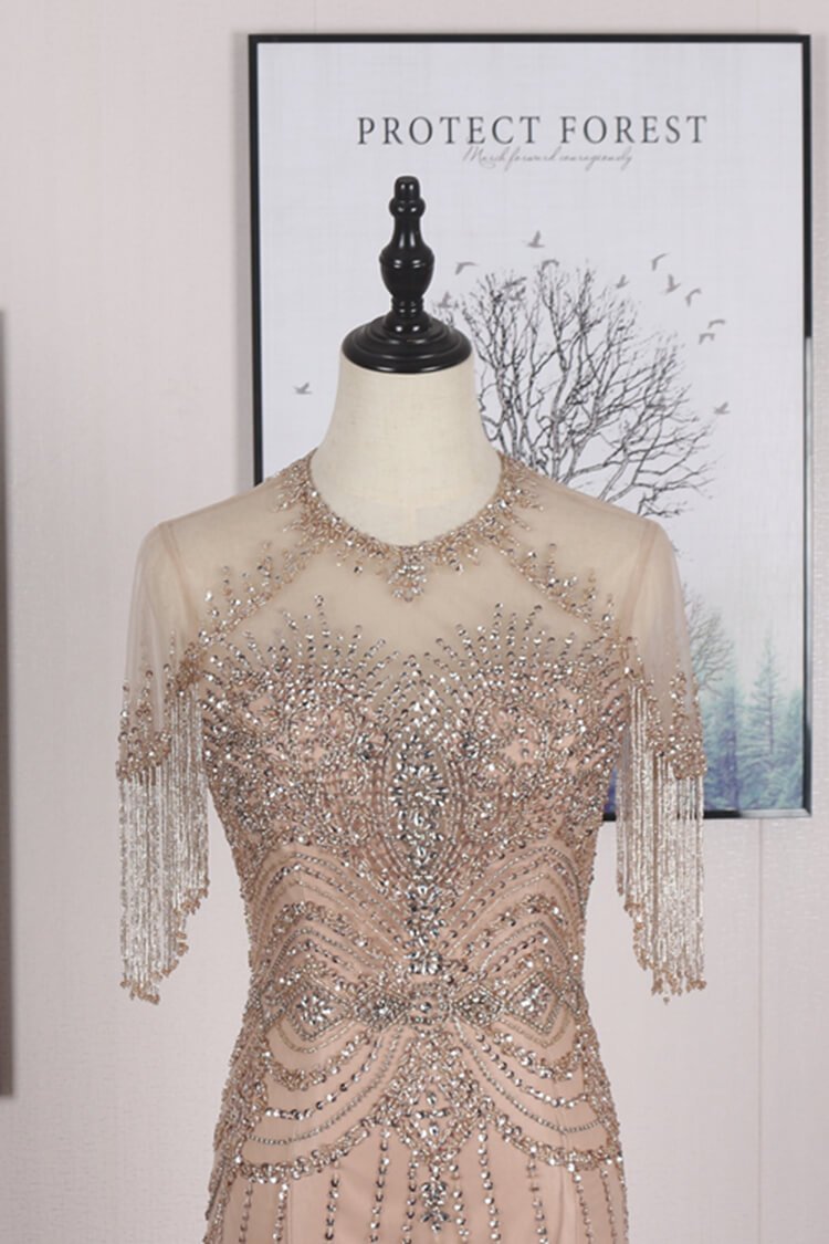 Short Sleeve Beaded Prom Dresses Vintage Long Evening Dress FD2480-prom dresses-Viniodress-Viniodress