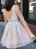 Short V Neck Blush Pink Lace Homecoming Dresses SD1177-homecoming dresses-Viniodress-Viniodress