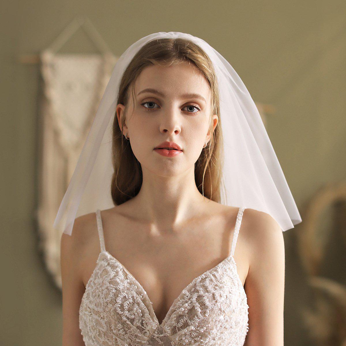 Shoulder Length Bridal Veil-Accessories 2025 -Viniodress-Ivory-