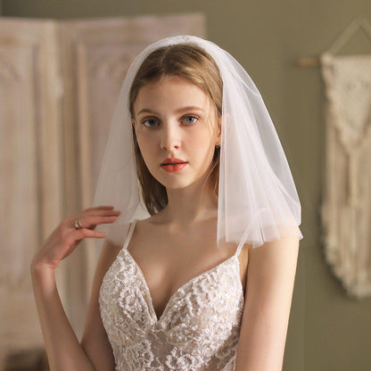 Shoulder Length Bridal Veil-Accessories 2025 -Viniodress-Ivory-