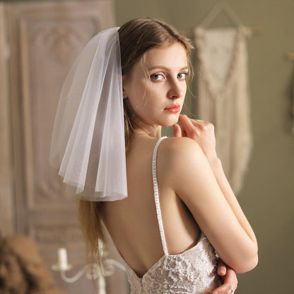 Shoulder Length Bridal Veil-Accessories 2025 -Viniodress-Ivory-