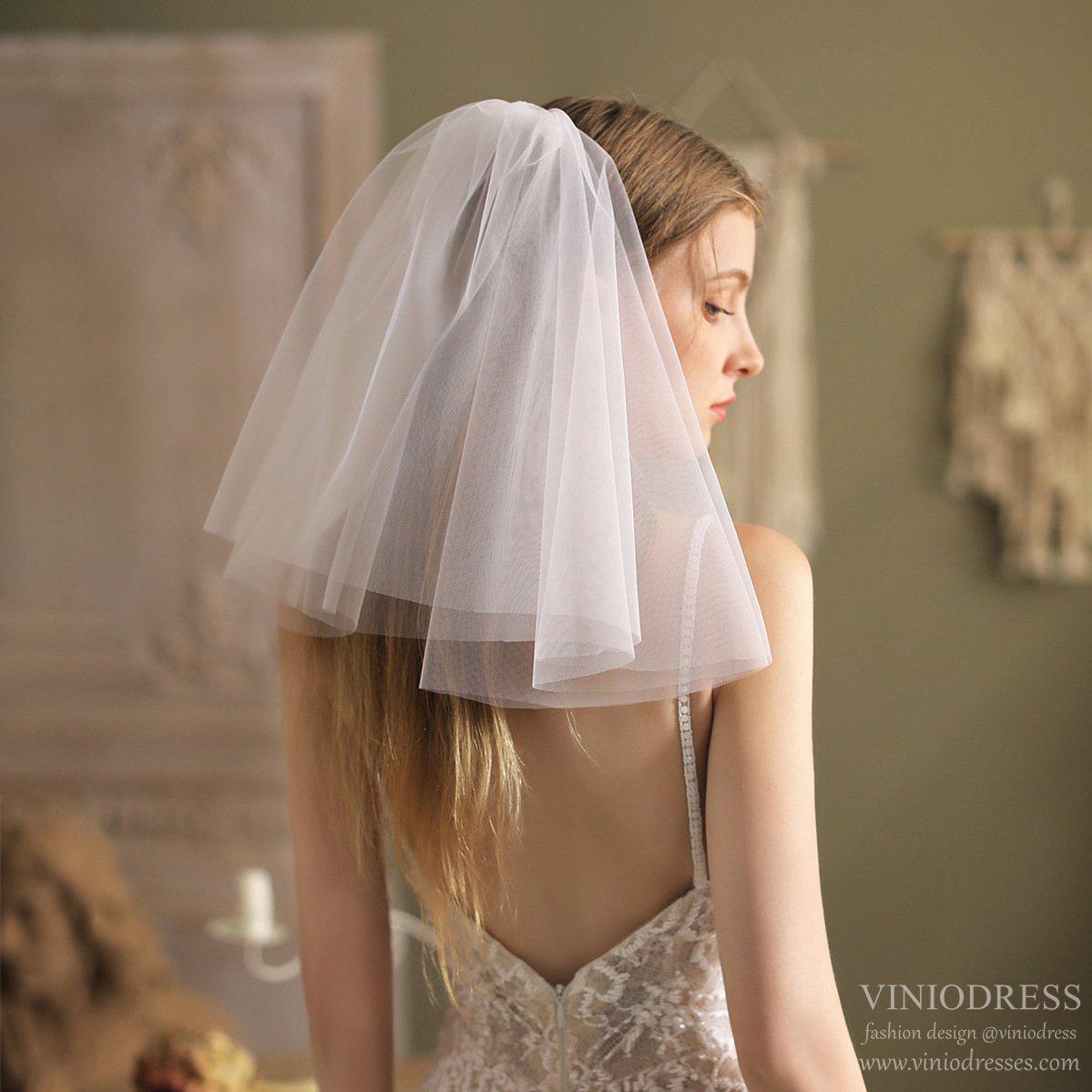 Shoulder Length Bridal Veil-Accessories 2025 -Viniodress-Ivory-