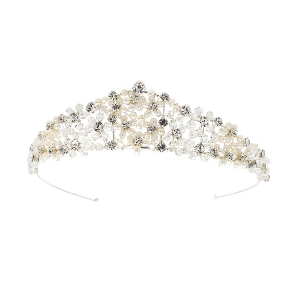 Silver Crystal Pearls Wedding Tiara AC1115-Headpieces-Viniodress-Viniodress