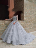 Silver Emboridered Long Sleeve Sweet 16 Dresses Ball Gown Quince Dress FD1742 viniodress-prom dresses-Viniodress-Viniodress