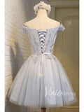 Silver Lace Homecoming Dresses Off the Shoulder SD1100-homecoming dresses-Viniodress-Viniodress