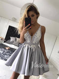 Silver Mini V Neck Homecoming Dresses with Straps SD1087-homecoming dresses-Viniodress-Viniodress