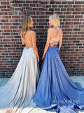 Silver Sparkly Prom Dresses Spaghetti Strap Lace Up Formal Dress with Slit FD1780B-prom dresses-Viniodress-Viniodress