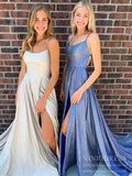 Silver Sparkly Prom Dresses Spaghetti Strap Lace Up Formal Dress with Slit FD1780B-prom dresses-Viniodress-Viniodress