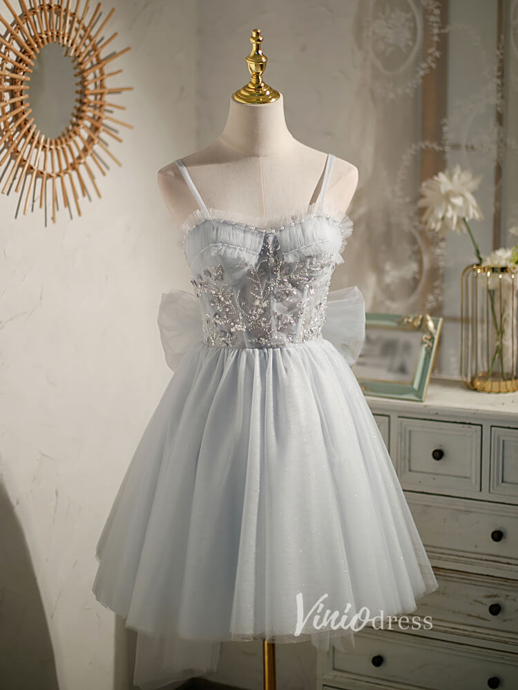 Silver Tulle Homecoming Dresses A-line Short Graduation Dress SD1463-Dresses-Viniodress-Viniodress