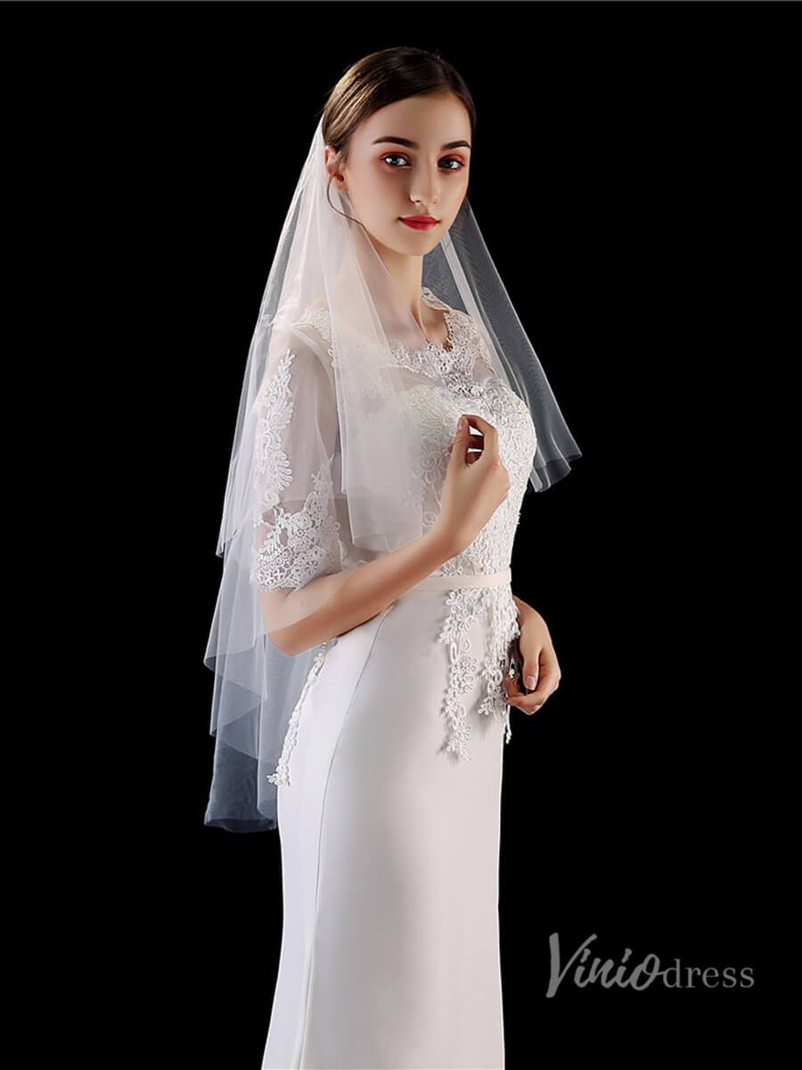 Simple 2 Tier Tulle Bridal Veil Viniodress TS1904-Bridal Veil 2025 -Viniodress-Ivory-