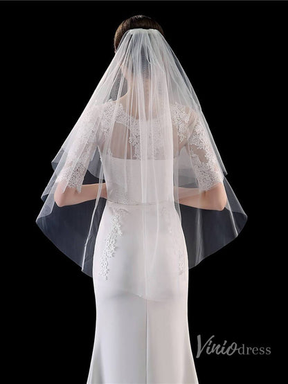 Simple 2 Tier Tulle Bridal Veil Viniodress TS1904-Bridal Veil 2025 -Viniodress-Ivory-