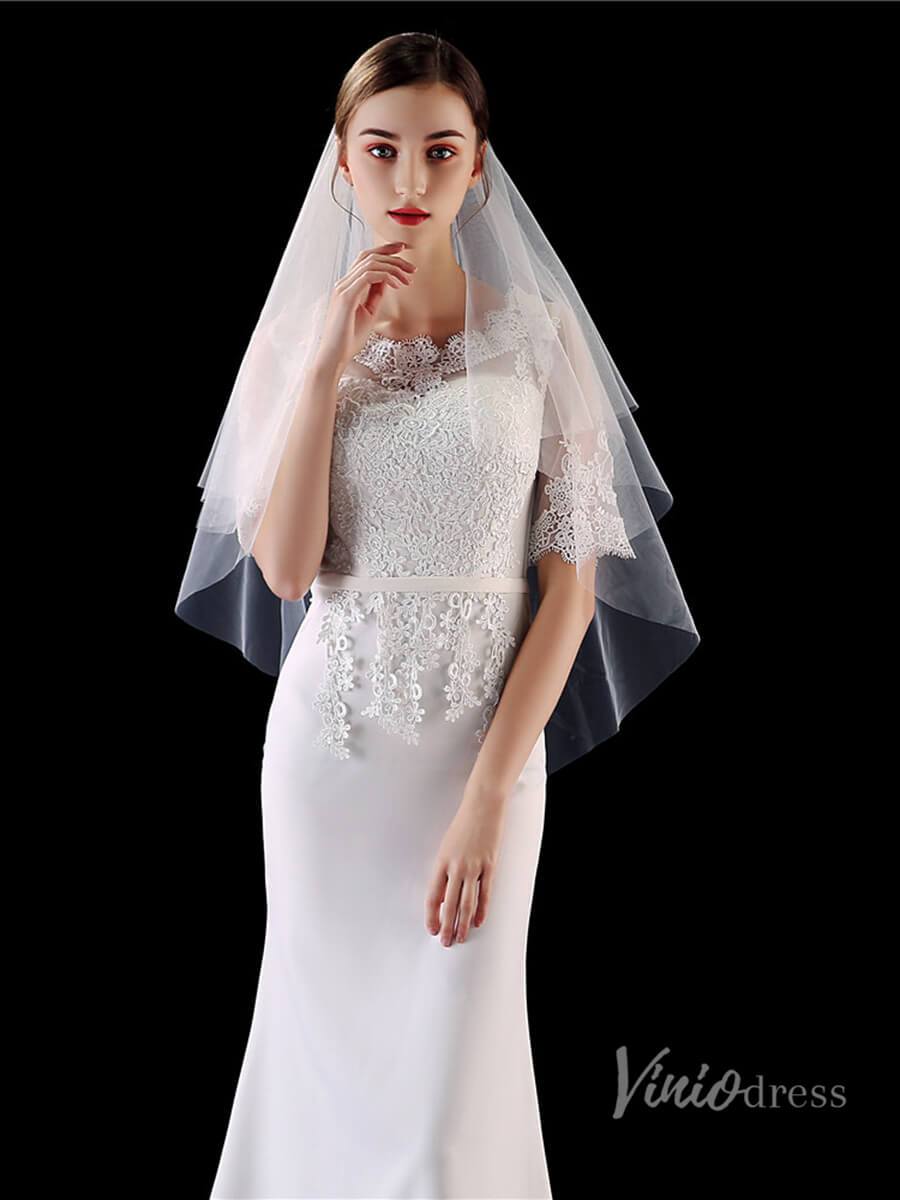 Simple 2 Tier Tulle Bridal Veil Viniodress TS1904-Bridal Veil 2025 -Viniodress-Ivory-