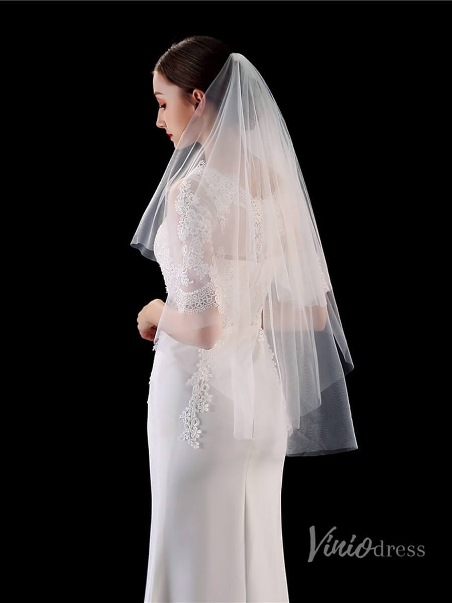Simple 2 Tier Tulle Bridal Veil Viniodress TS1904-Bridal Veil 2025 -Viniodress-Ivory-