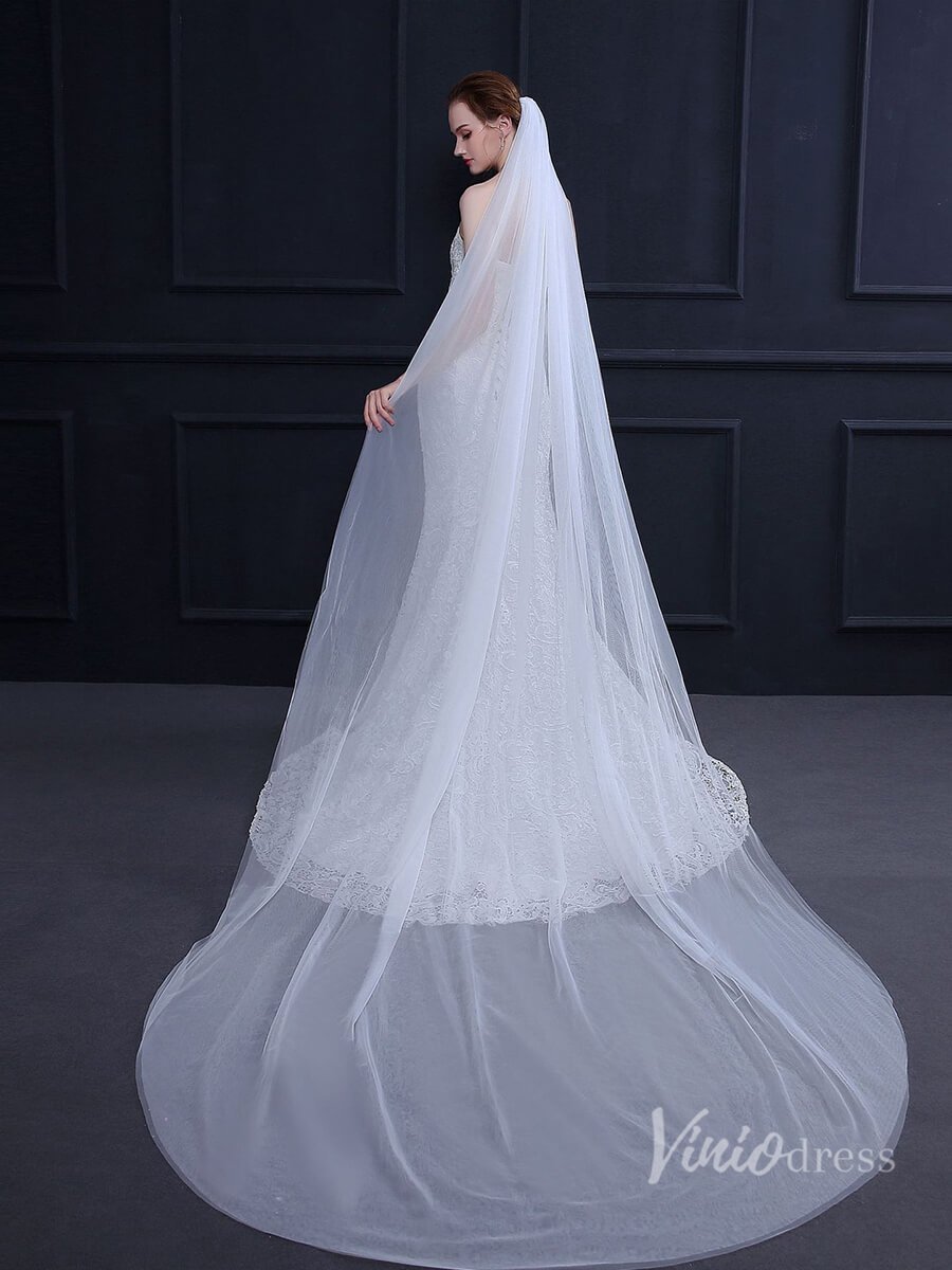 Simple 2 Tier Tulle Cathedral Veil Viniodress TS18015-Veils-Viniodress-Viniodress