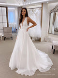 Simple A-line Beach Wedding Dresses Open Back VW1863-wedding dresses-Viniodress-Viniodress