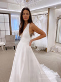 Simple A-line Beach Wedding Dresses Open Back VW1863-wedding dresses-Viniodress-Viniodress