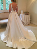 Simple Backless Satin Wedding Dresses Chapel Train VW1237-wedding dresses-Viniodress-Viniodress