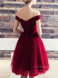 Simple Burgundy Homecoming Dresses Off the Shoulder Graduation Dress SD1221-homecoming dresses-Viniodress-Viniodress