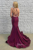 Simple Burgundy Mermaid Prom Dresses Spaghetti Strap Lace-up Back Evening Dress FD3521-prom dresses-Viniodress-Viniodress