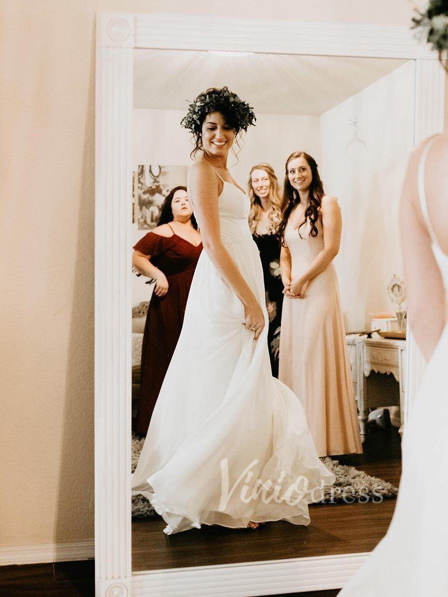 Simple Chiffon Beach Wedding Dresses Spaghetti Strap V Neck VW1198-wedding dresses-Viniodress-Viniodress