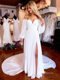 Simple Chiffon Wedding Dresses Puff Long Sleeve Bridal Dress VW2090