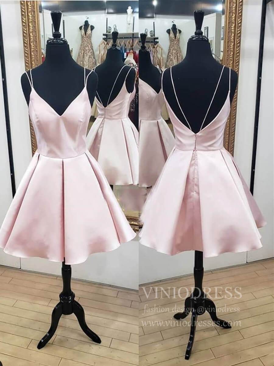 Simple Double Strap Pearl Pink Homecoming Dresses with Pockets SD1289-homecoming dresses-Viniodress-As Picture-Custom Size-Viniodress