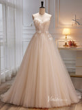 Simple Elegant Tulle Ball Gown Light Champagne Prom Dresses Spaghetti Strap FD3526