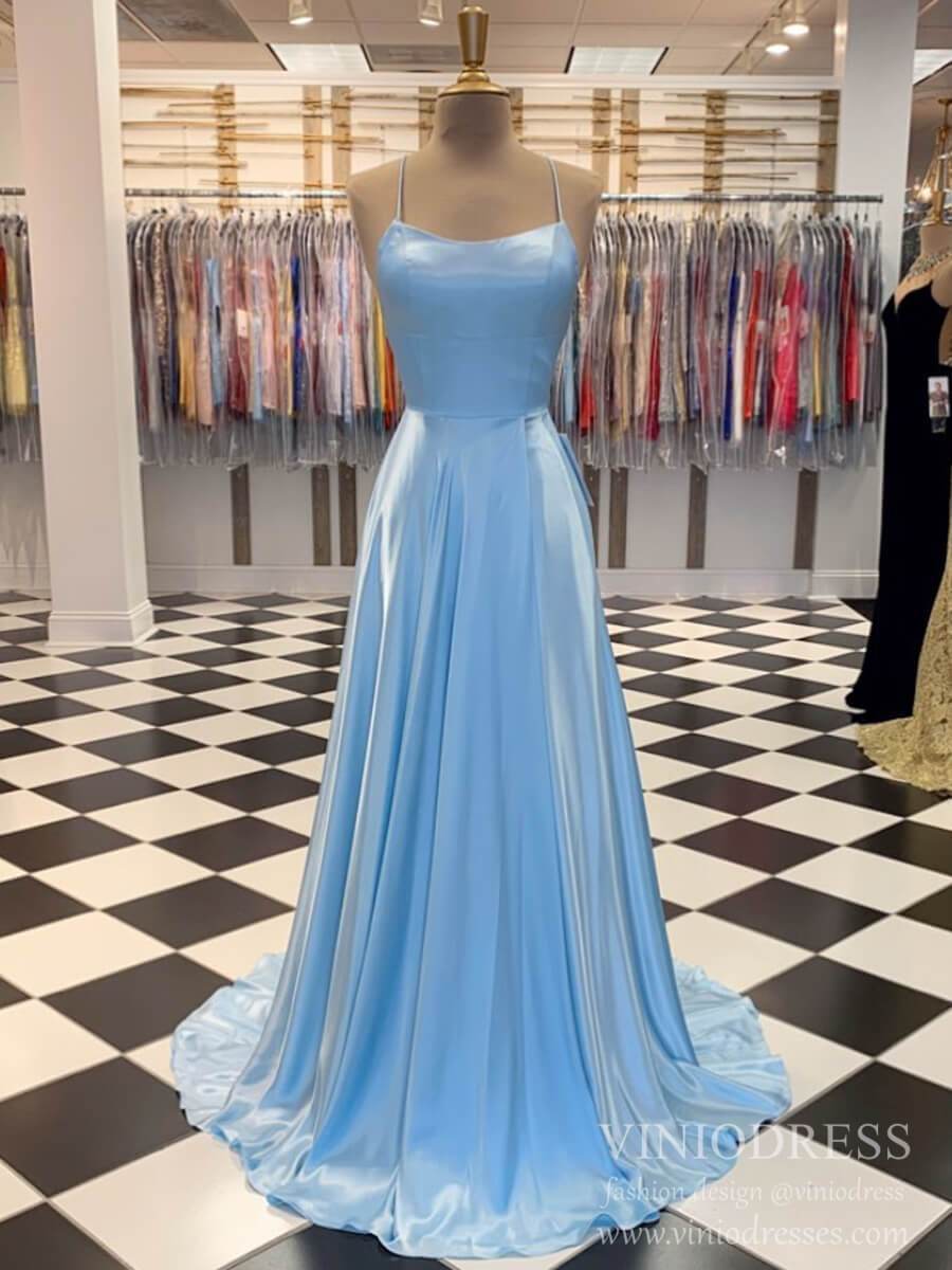 Simple Light Blue Long Prom Dresses with Slit and Pockets FD1513-prom dresses-Viniodress-Light Blue-Custom Size-Viniodress