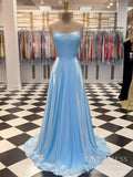 Simple Light Blue Long Prom Dresses with Slit and Pockets FD1513