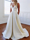 Simple Minimalist Wedding Dresses with Pockets & Bow VW1446