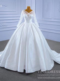 Simple Modest Satin Wedding Gown with Long Sleeves Viniodress 67316-wedding dresses-Viniodress-Viniodress