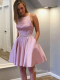 Simple Pink Short Prom Dress Open Back Homecoming Dress SD1264