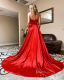 Simple Red Satin Prom Dress with Pockets Halter Formal Dress FD1819H-prom dresses-Viniodress-Viniodress