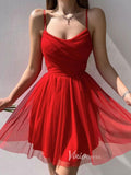 Simple Red Tulle Homecoming Dress Short Prom Dresses SD1544