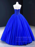 Simple Royal Blue Quinceanera Dresses Strapless Sweet 15 Dress FD1745 viniodress-prom dresses-Viniodress-Viniodress