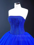 Simple Royal Blue Quinceanera Dresses Strapless Sweet 15 Dress FD1745 viniodress-prom dresses-Viniodress-Viniodress