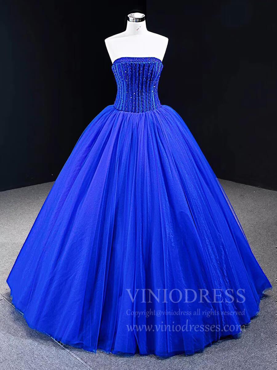 Simple Royal Blue Quinceanera Dresses Strapless Sweet 15 Dress FD1745 viniodress-prom dresses-Viniodress-Royal Blue-Custom Size-Viniodress