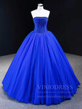 Simple Royal Blue Quinceanera Dresses Strapless Sweet 15 Dress FD1745 viniodress