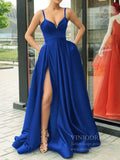 Simple Royal Blue Satin Long Prom Dresses with Pockets FD1551B-prom dresses-Viniodress-Royal Blue-Custom Size-Viniodress