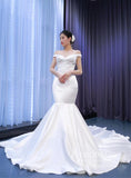 Simple Satin Mermaid Wedding Dresses Off the Shoulder 67299