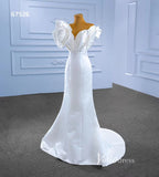 Simple Satin Mermaid Wedding Dresses Rosette Bridal Gown 67526-wedding dresses-Viniodress-Viniodress