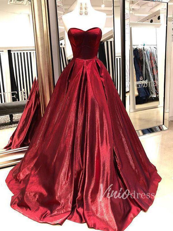 Simple Strapless Burgundy Prom Dresses with Pockets FD1376-prom dresses-Viniodress-Viniodress