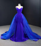 Simple Strapless Royal Blue Mermaid Prom Dress with Tulle Skirt FD2408 viniodress