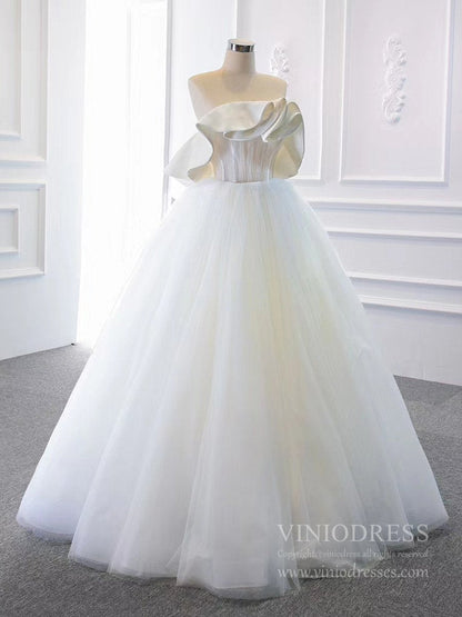 Simple Tulle Wedding Dresses Satin Minimalist Wedding Gown VW1773-wedding dresses 2025 -Viniodress-Ivory-Custom Size-