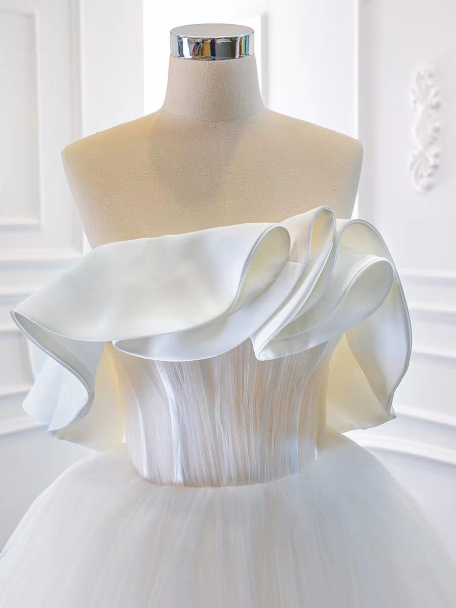 Simple Tulle Wedding Dresses Satin Minimalist Wedding Gown VW1773-wedding dresses 2025 -Viniodress-Ivory-Custom Size-