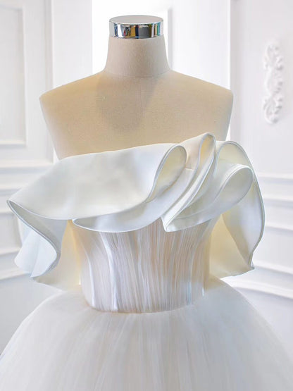 Simple Tulle Wedding Dresses Satin Minimalist Wedding Gown VW1773-wedding dresses 2025 -Viniodress-Ivory-Custom Size-