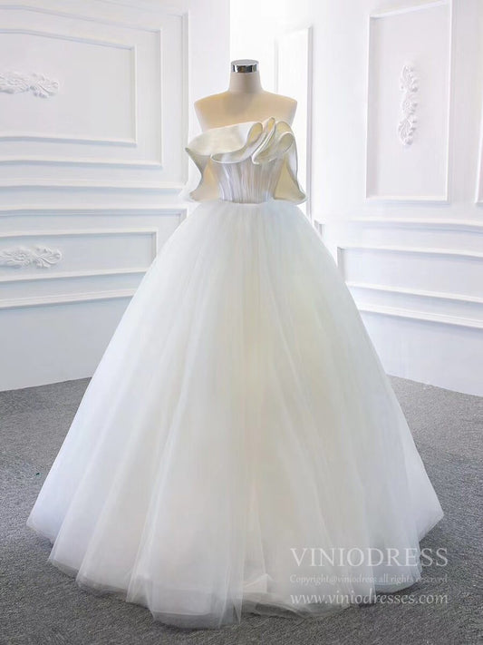 Simple Tulle Wedding Dresses Satin Minimalist Wedding Gown VW1773-wedding dresses 2025 -Viniodress-Ivory-Custom Size-
