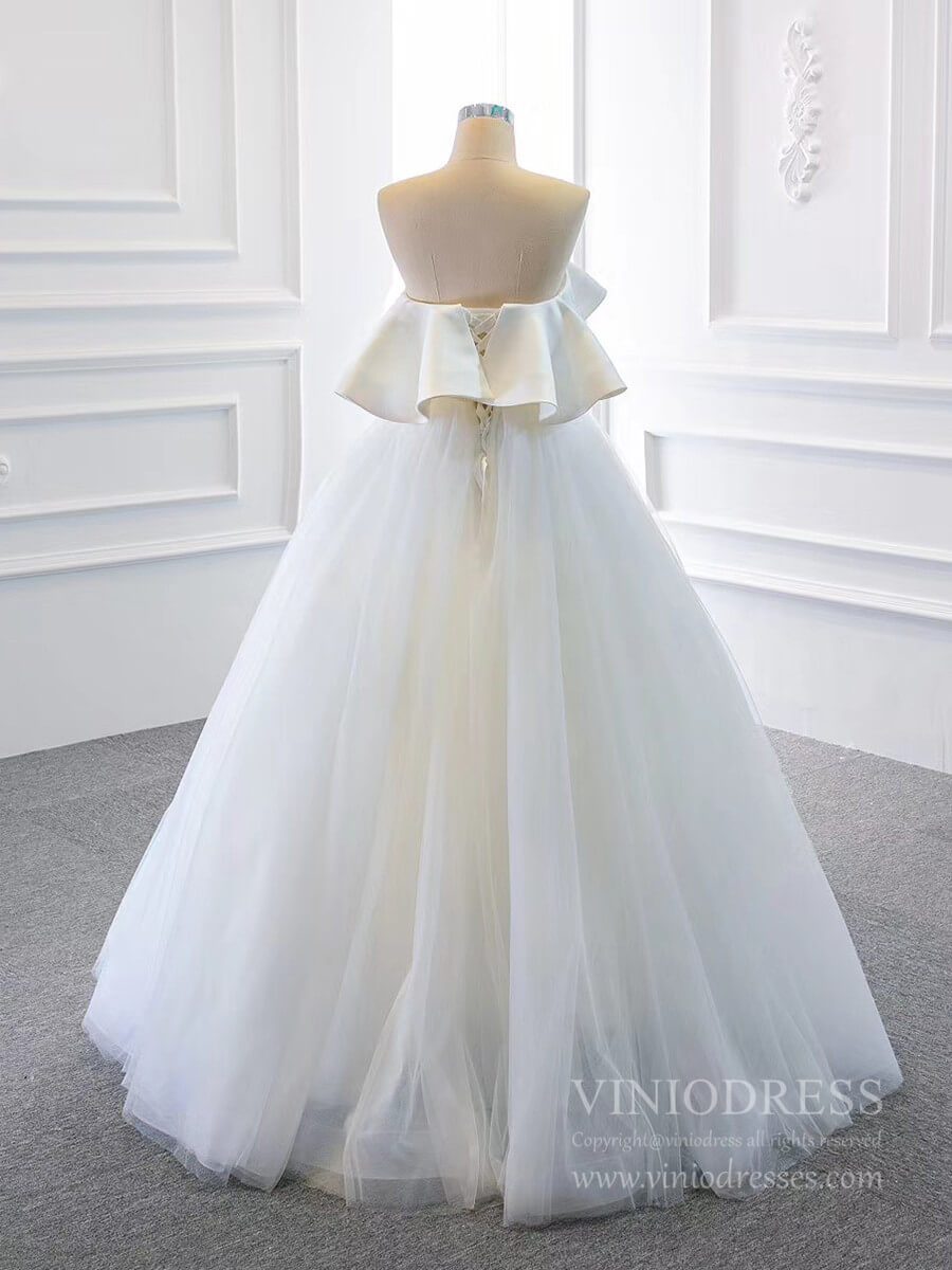 Simple Tulle Wedding Dresses Satin Minimalist Wedding Gown VW1773-wedding dresses-Viniodress-Viniodress