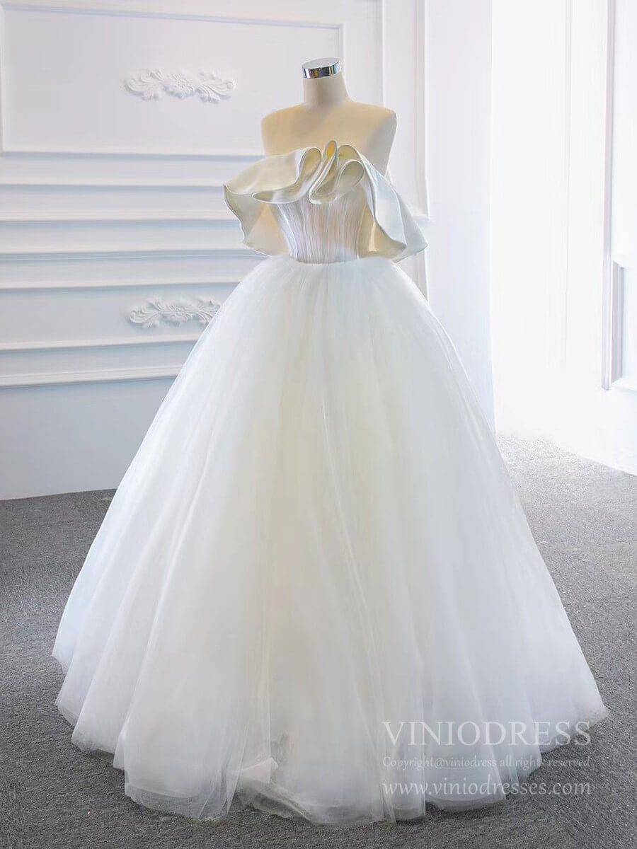 Simple Tulle Wedding Dresses Satin Minimalist Wedding Gown VW1773-wedding dresses-Viniodress-Viniodress