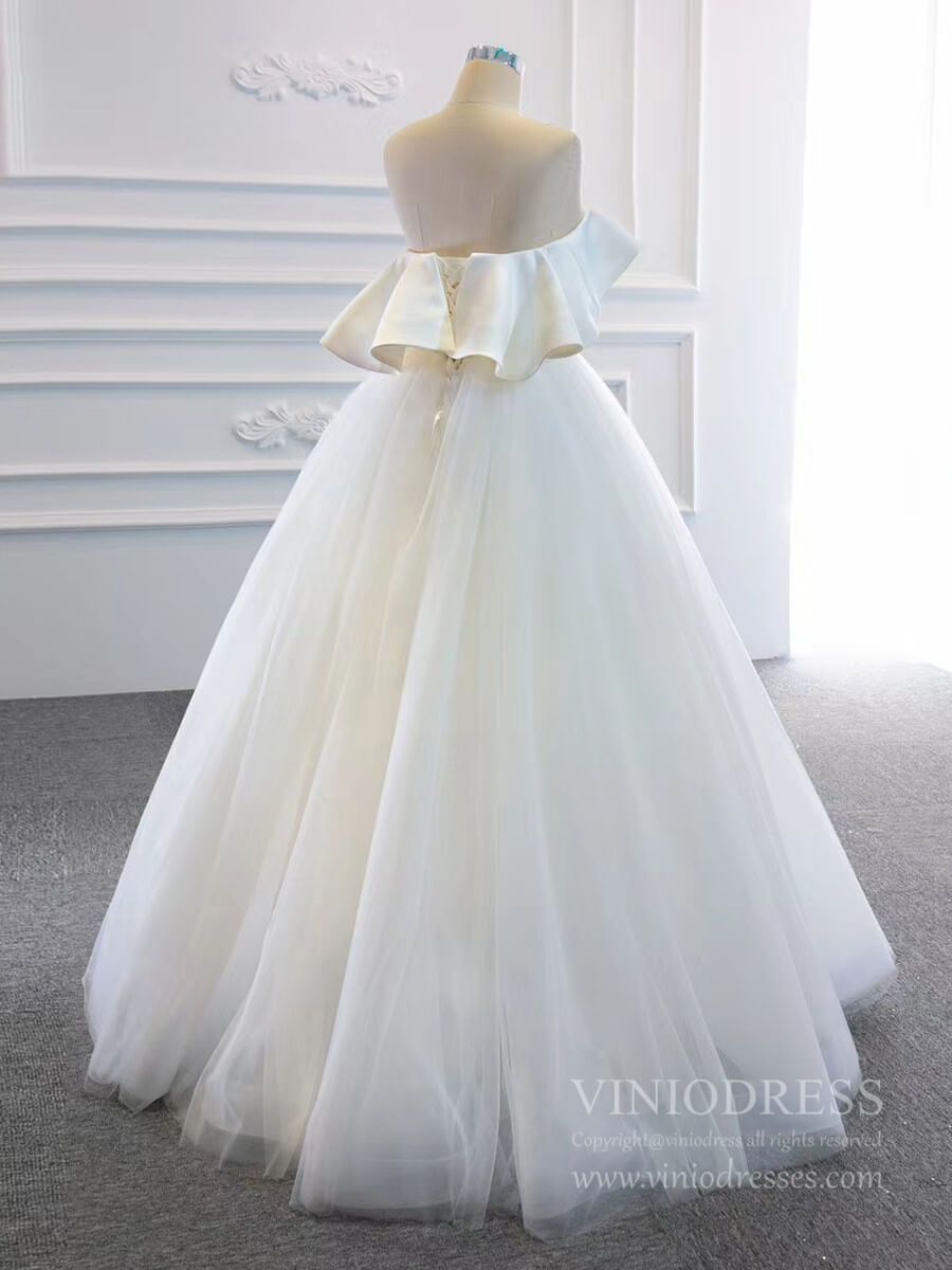 Simple Tulle Wedding Dresses Satin Minimalist Wedding Gown VW1773-wedding dresses-Viniodress-Viniodress